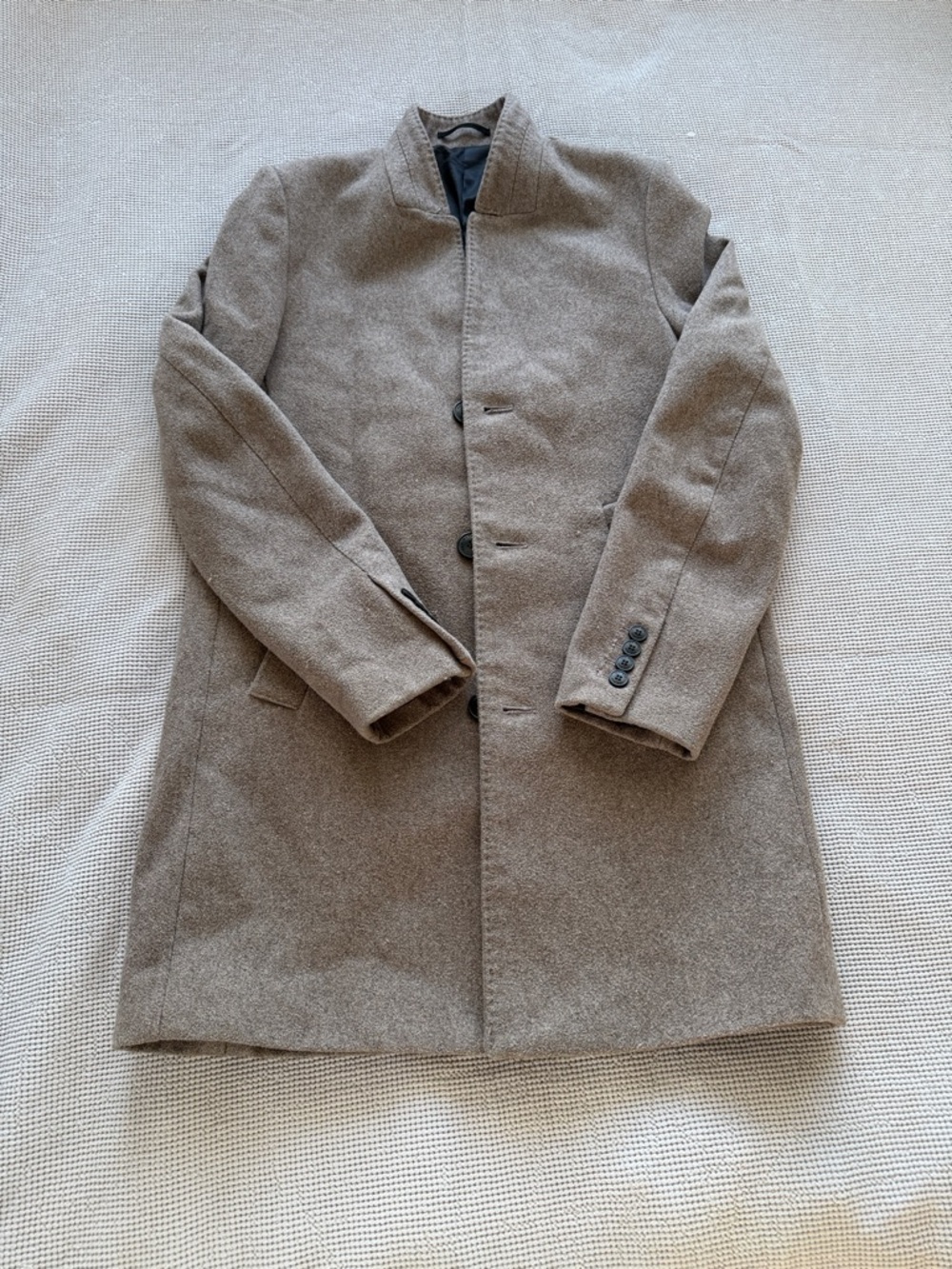 H&M Men's Taupe Stand-Collar Pea Coat